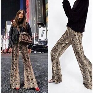 Zara Snake Print Mid Rise Flare Leg
